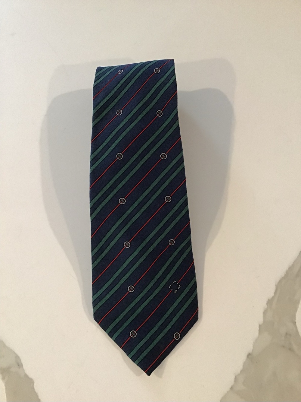 Vtg. Salvatore Ferragamo Silk Tie Navy Red Green Striped Italy EUC Men